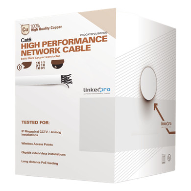 Bobina de Cable Cat6+ / 152m (500ft) / Calibre 23 AWG / 250 MHz / UL /