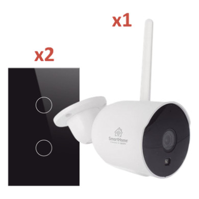 Kit Domótica WiFi / 1 Cámara + 2 Apagadores Triple / 2.4 GHz / 120mm x