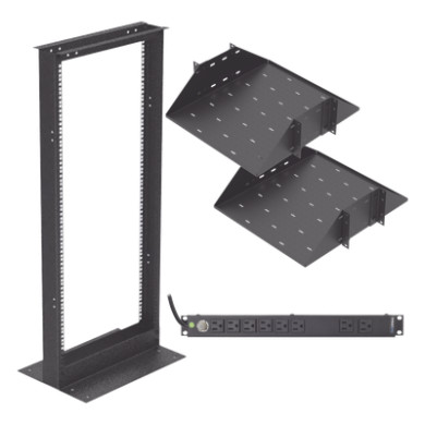 Kit de Rack 19" / 24 UR / 2 Charolas Centrales / PDU 10 Tomas 110 VCA 